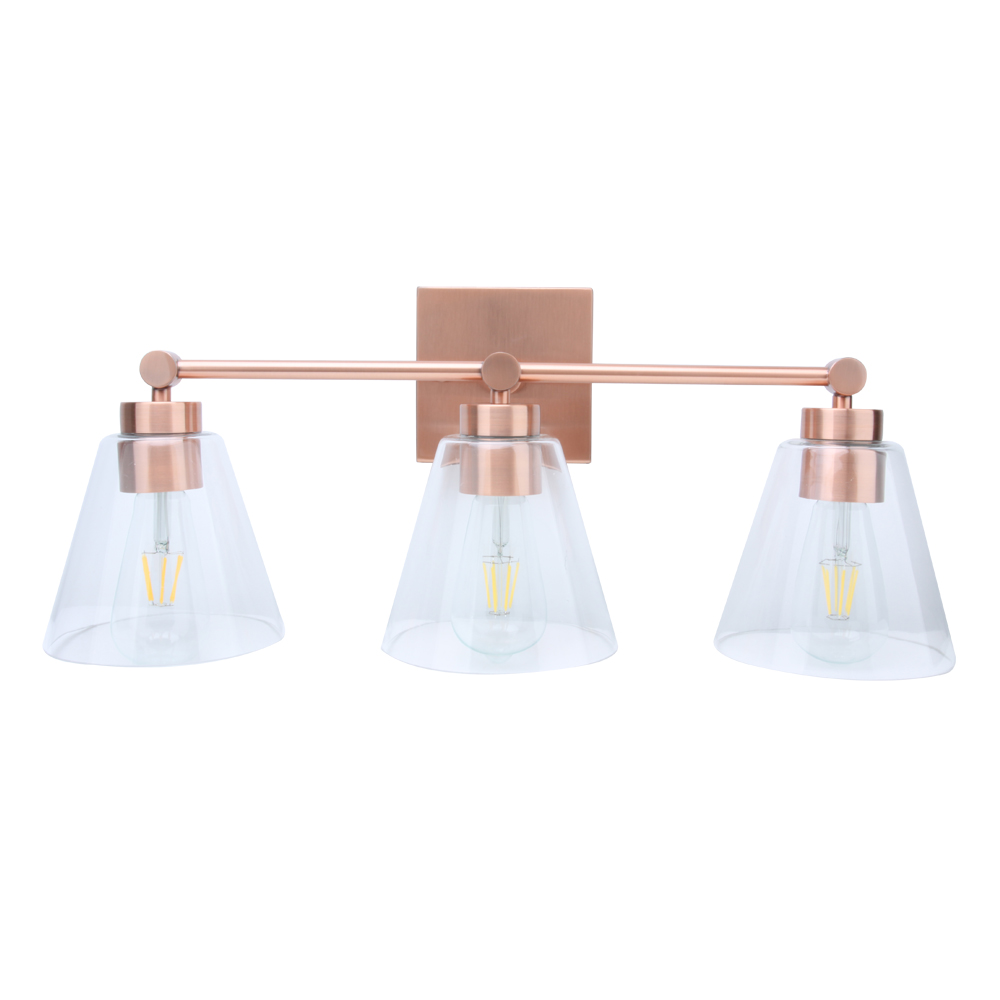 Akicon™ 3-Light Copper Bathroom Vanity Light with Clear Glass Shades UL ...